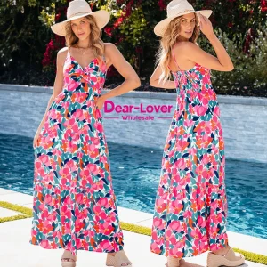 Dear-Lover Boutique Wholesale Vestido De Mujer Boho Bohemian Clothing Floral Twisted Smocked Back Tiered Summer Maxi Long Women Fashion Ladies Dress