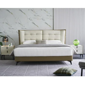 Conjunto de dormitorio de cama loft tipo Murphy tapizada de cuero