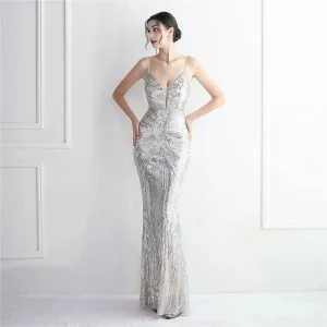 Custom Long Sequin Evening Dress Elegant Style