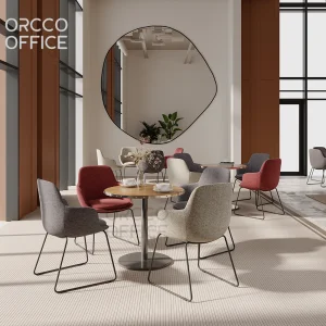 High End Upholstered Fabric or Leather Hotel Dining Chair Sled Base Solid Metal Frame Western Restaurant Side Banquet Chair