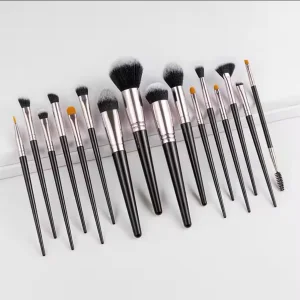 Private Label Synthetic Hair Plastic Handle Black 16PCS Makeup Brush Set