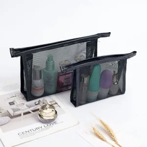 Luxury Black Nylon Mesh Cosmetic Zipper Bag