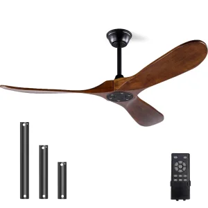 Indoor Ceiling Fan Without Light American Style Solid Wood Blades Quietest Motor for Living Room Garage Farmhouse Ceiling Fan
