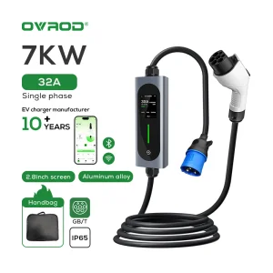 Ovrod Wi-Fi APP Control Vehicle Electric Charging Station Level 2 1 Phase 7kw Fast AC Gbt 32A Home Portable EV Charger Station