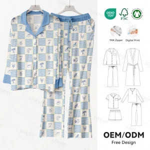 Custom Print Women's Sleepwear Set Bamboo Women's Pajamas Set Elegant Luxury Pyjamas Sleepwear for Women
