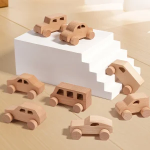 New Born Eco-friendly Safe Montessori Handmade Educational Wooden Toy Cars Set,Baby Boy Girl Wood Push Car for Nursery Decor