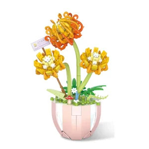 QS Toys Cross Border Children's Building Block Potted Flower DIY Small Particle Flower Arrangement Dried Flower Home Decoration Assembly