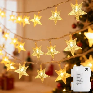 Luzes de Cordão Estrelas Brancas Quentes com Bateria 158in, 8 Modos Temporizador Automático para Decoração de Quarto Jardim Casamento