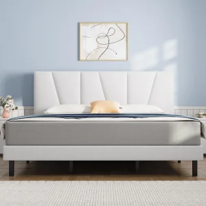 Cama matrimonial con marco tapizado de franela