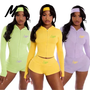 2026 Custom logo Women Cotton Crop Top and Shorts Set