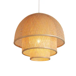 Modern Style Quiet Vintage Chandelier Handmade Woven Bamboo E26 LED Indoor Hanging Lamp for Bedroom Living Room