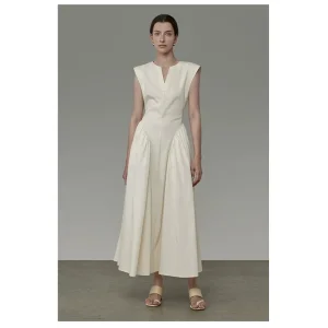 Vestido Maxi Branco de Algodão Sem Mangas para Trabalho