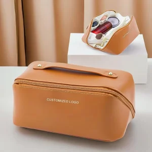 PU Leather Cosmetic Bag Waterproof Toiletry Women Low MOQ Custom Logo Luxury Beauty Cosmetic Bag Pink Girl Travel Cosmetics Bag