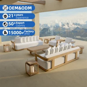 High-End Garden Sofa Set Luxury Yacht Solid Wood Sofa Hotel Patio Outdoor Furniture Design Villa Backyard Teak Sofa