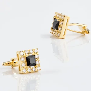 OEM New High Quality Luxury Gold Plated Black Green Zircon Square Cufflinks For Men French Suits CS8372-G1 Manufacturers, Companies
