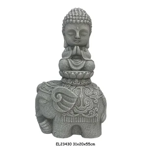 High-Quality Fiber Clay MGO Cute Baby Buddha with Elephant Statues