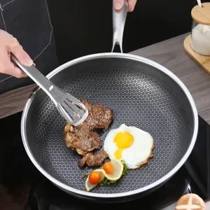 Tri-ply Stainless Steel Wok Honeycomb 32-34cm 304 Stainless Steel Non-Stick Wok Pan for Restaurant Kitchen Use