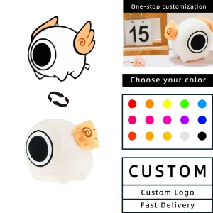Muñeco de peluche de un ojo y alas de dibujos animados personalizado, con logotipo bordado, lindo, coleccionable, juguete de peluche de entrega rápida