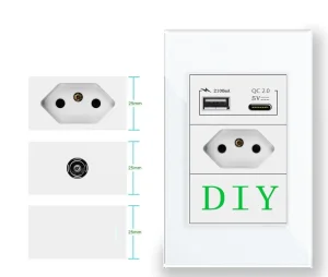 Painel de Vidro Interruptor DIY Personalizado Combination10A/20A Tomada de Energia Porta USB Padrão Brasileiro Soquete de Parede