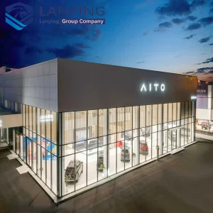 Luxury Prefab Steel Frame Commercial Office Building Modern Glass Wall Design Showroom Hall Mall Business Exhibition Use