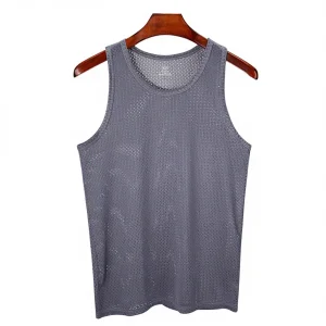 Ice Silk Men's Tank Top Summer Thin Mesh Knitted Sports Fitness Quick-Drying Casual Solid Sleeveless Undershirt Slim-Fit
