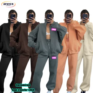 Manufacturer Autumn Winter Plain Sports Gym Two Piece Custom Embroidery Logo Plus Size Tracksuits Sexy Two Piece Women'S Sets