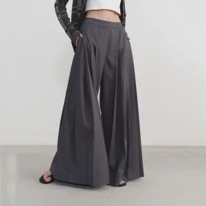Factory Customization Oversized Gray Wide-Leg Culottes with High Waist and Floor-Length Loose Trousers