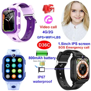 New developed 4G China manufacture IP67 waterproof kids security smart GPS tracker watch with live map monitoring history tracking SOS panic button D36C