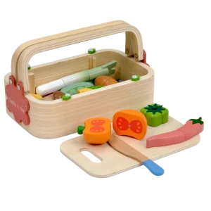 Wooden Play Food for Kids Kitchen Pretend Cutting Food Toys With Wooden Tray Dishes Knife for Kids Pretend Play Food