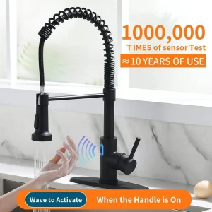 Touchless Kitchen Faucet with Pull Down Sprayer LED Light Single Handle Kitchen Sink Faucet Motion Sensor Smarthands-Free Black