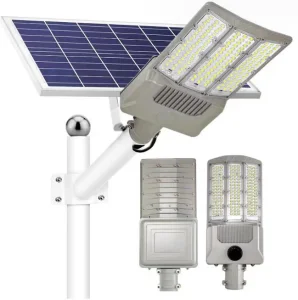 500W Solar Street Lights Outdoor Lamp, Dusk to Dawn IP67 Security LED Flood Light with Remote Control Mounting Pole and Bracket Garden, Court, Parking Lot