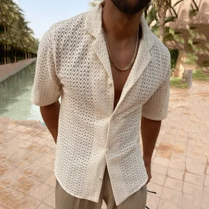 Shinesia Foil Print Breathable Mens Vacation Shirts