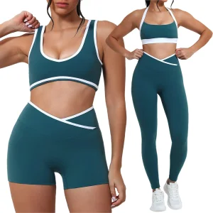 Custom Logo High-Waist Color Block Yoga Set Stylish Fitness Activewear with Hollow Out Back Design for Outdoor Running Wear