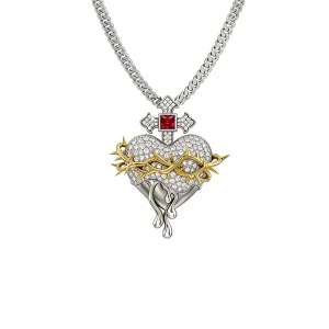 Two-Tone Crown of Thorns Sacred Heart / Praying Hands Pendant Christian Faith Jewelry