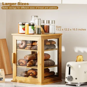 Rectangular Wooden and Bamboo Bread Box with Lacquer Technique for Storing Spices