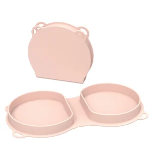 Portable Outdoor Collapsible Food Grade BPA Free Plate Feeding Baby Safe Silicone Divided Dinner Plate Dish