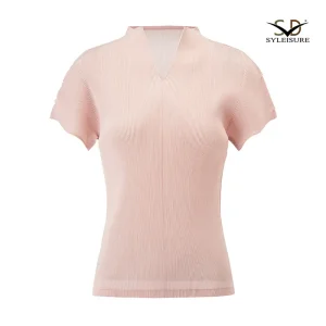 High-Quality Women's Pleated Short - Sleeve V - Neck Top Suppliers, Products