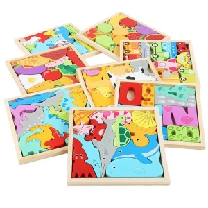 Wholesale Cartoon Animal 3D Jigsaw Puzzle Board Montessori Education Early Learning Assembling Block for Kids