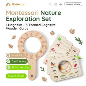 Wholesale Montessori Wooden Magnifying Glass Nature Exploration Toy Set Outdoor Learning Preschool Educational Wooden Book Toys