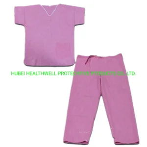 Mold Resistance Dark Blue Round Neck Surgical Gown Disposable Protection Scrub Suit