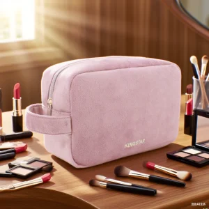 BSCI Certified Large Capacity Velvet Cosmetic Bag Sturdy Handle Travel Makeup Organizer Custom Color logo Private Label