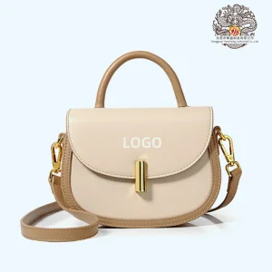 Bolsa transversal de couro PU com contraste de cor e fecho giratório para mulheres
