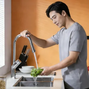 Brass Cold Hot Water2-in-1 Head Pull out Kitchen Faucet with Flexible Spout