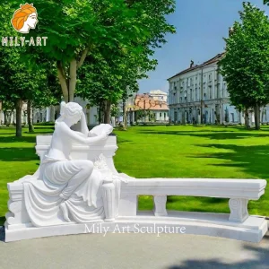 Outdoor Park Carved Stone Seating Bench Luxury White Marble Bench