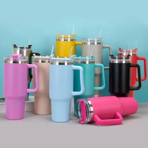 40 Oz Custom Travel Coffee H2.0 Insulated Double Wall Stainless Steel Wholesale Bulk 40oz Mug Cup Tumbler with Handle
