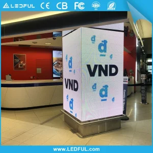 P2.6 LED Screen Video Wall for Store Display with 90 Degree Seamless Pillar Shape