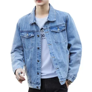 Trendy Oversized Denim Jacket Men Minimalist Solid Color Lapel Open Front Shirt