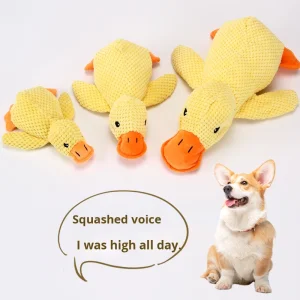 Eco-Friendly Little Yellow Duck Dog Toy Squeaky Plush Doll Companion Chew-Resistant Pet Toy for Big Dogs