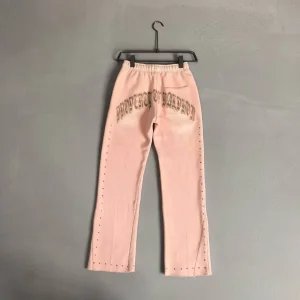 Personalized Design Pink Sweatpants Men Women, Custom Rhinestone Graphic Baggy Track Pants