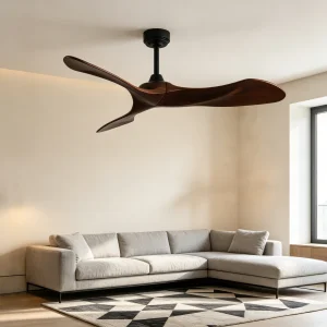 52 Inch Architectural Decorative Ceiling Fan with Sculptural Solid Wood Blade | Ultra-Quiet DC Motor | for Luxury Villas &amp; Hotel